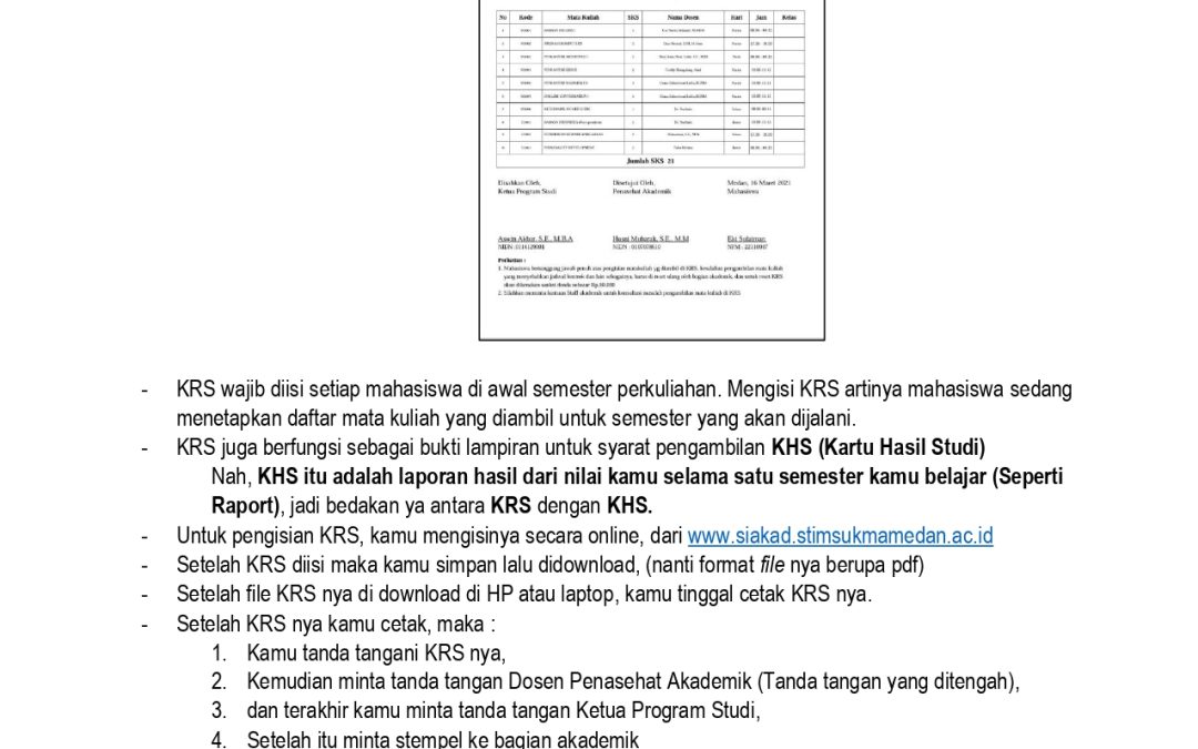 Panduan Pengisian KRS di siakad STIM Sukma Medan