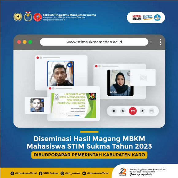 Desiminasi Hasil Magang MBKM Mahasiswa STIM Sukma di DIBUDPORAPAR Pemerintahan Kabupaten Karo.